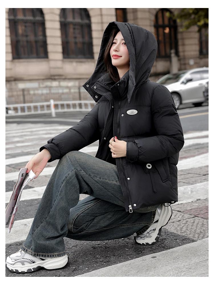 Women’s Short Hooded Windproof Thicken Warm Winter Jacket With Raglan Sleeves