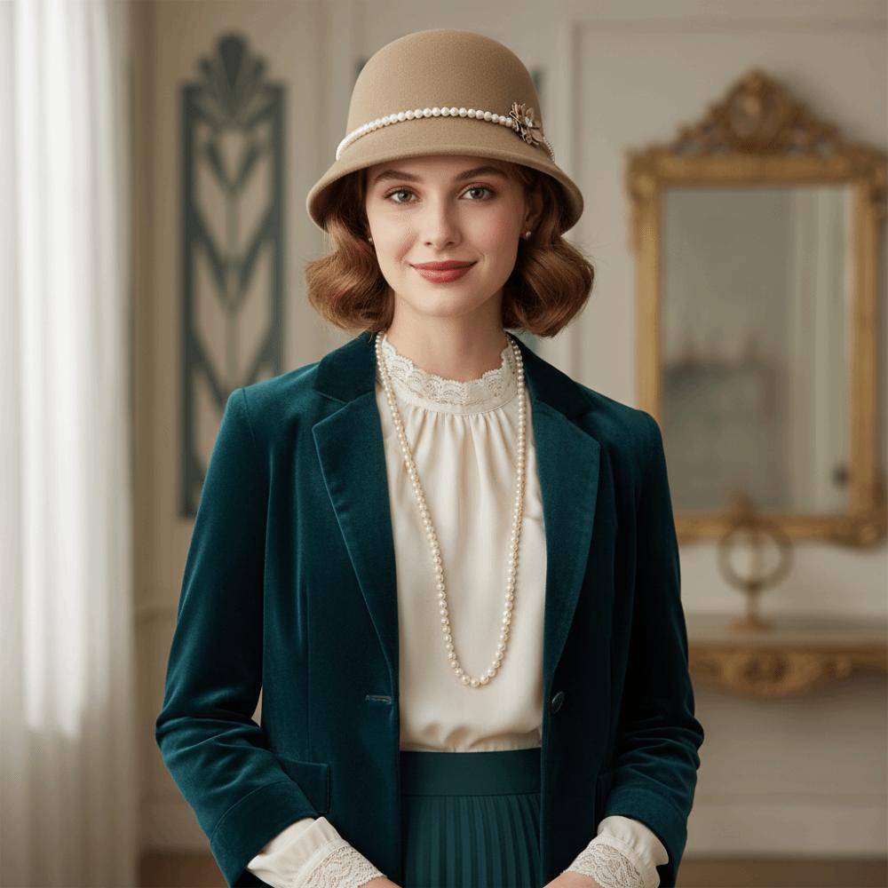 French Style Flower Topper Hat Pearl Woolen Bucket Hat Fashion Fisherman Hat  Lady