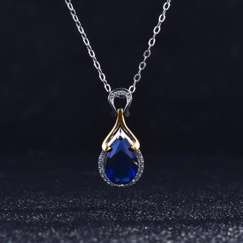 Mermaid Tears Pendant Necklace Dual Tone Plating Blue Sapphire Gemstone Jewelry for Women