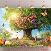 2D Enchanted Spring Backdrop Flower Tree and Butterfly Photo Studio Background