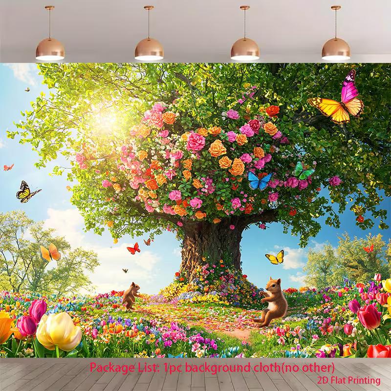 

2D Enchanted Spring Backdrop Flower Tree and Butterfly Photo Studio Background 47.2x31.5inch/120*80cm