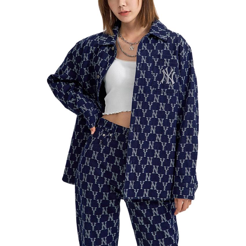 MLB New York Yankees FW22 Floral Vintage Full Print Denim Jacket Unisex Jacket Blue 3ADRM0224-50NYD