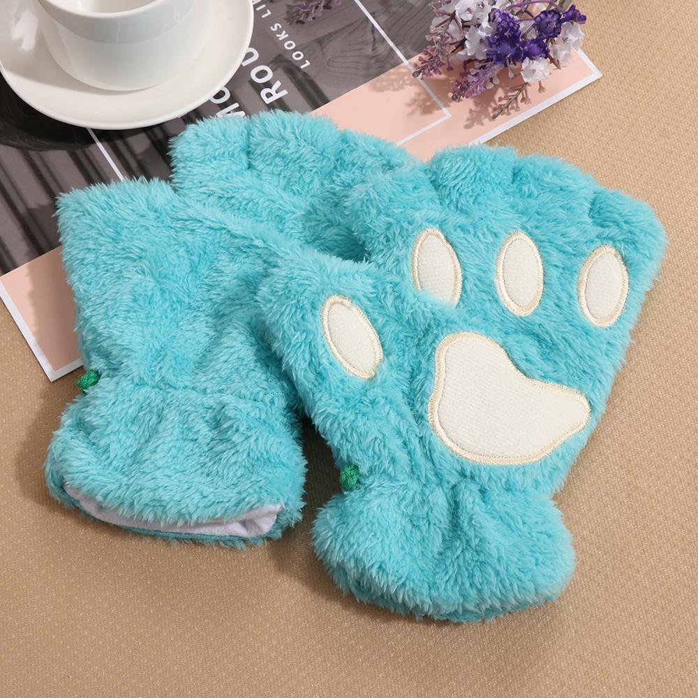 14Colors Fashion Lovely Fluffy Winter Gloves Fingerless Bear Cat Paw Plush