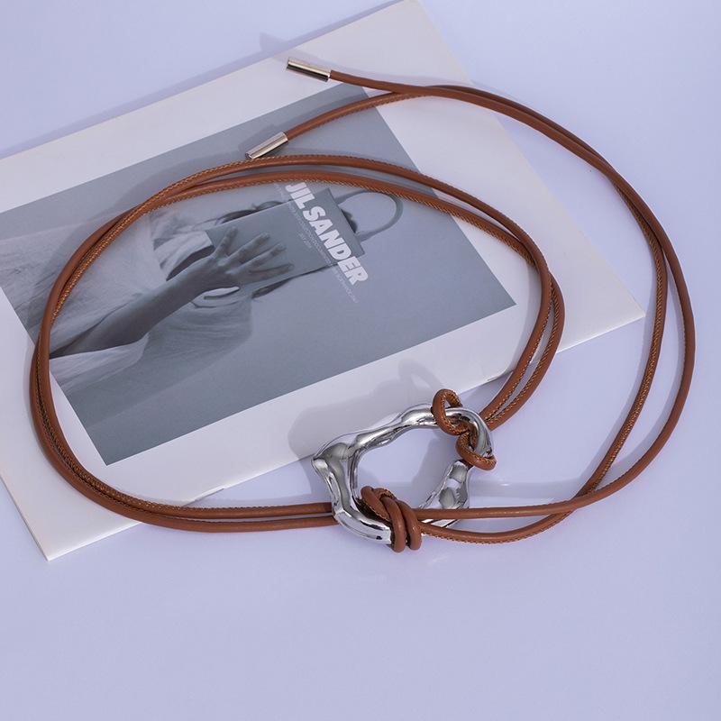 Irregular Metal Buckle Soft Leather Rope Knotted Belt Women'S Sweater Skirt Coat Waist Chain Fashion Accessories