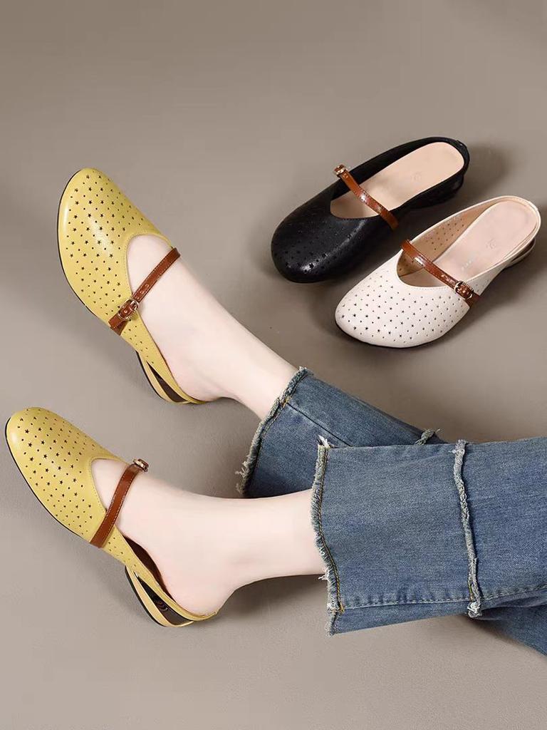 2025 lato nowe retro okrągły nosek pusta oddychająca torba na głowę pół wleczone wygodne i wszechstronne do noszenia niski obcas fajne kapcie damskie