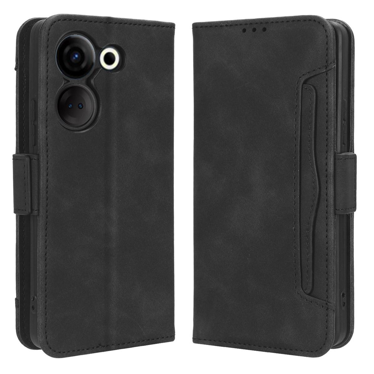 

For TECNO Camon 20 Pro 4G CK7n/20 4G CK6 PU Leather Wallet Case Flip Stand Protective Phone Cover with Multiple Card Slots Black