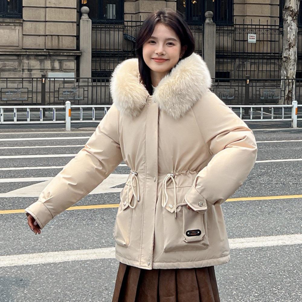 Winter new women's, fleece thickened warm jacket slim-fitting Korean hooded cotton clothes casual and versatile