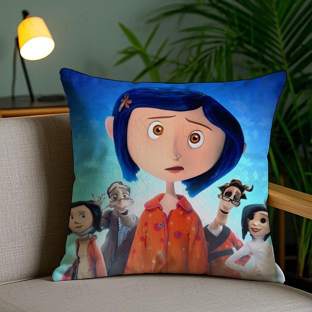 C-Coraline Anime Pillow Case Anti-Dustmite Pillowcase Invisible Zipper Silky Short Plush Sofa Cushion Cover