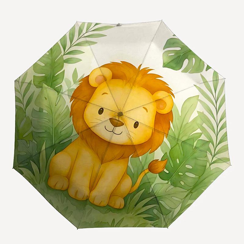 

1PC Lion Jungle Umbrella-8-Rib Reinforced Portable Folding Travel Suitable for All Seasons Outdoor Daily , Fun Design-Z0410