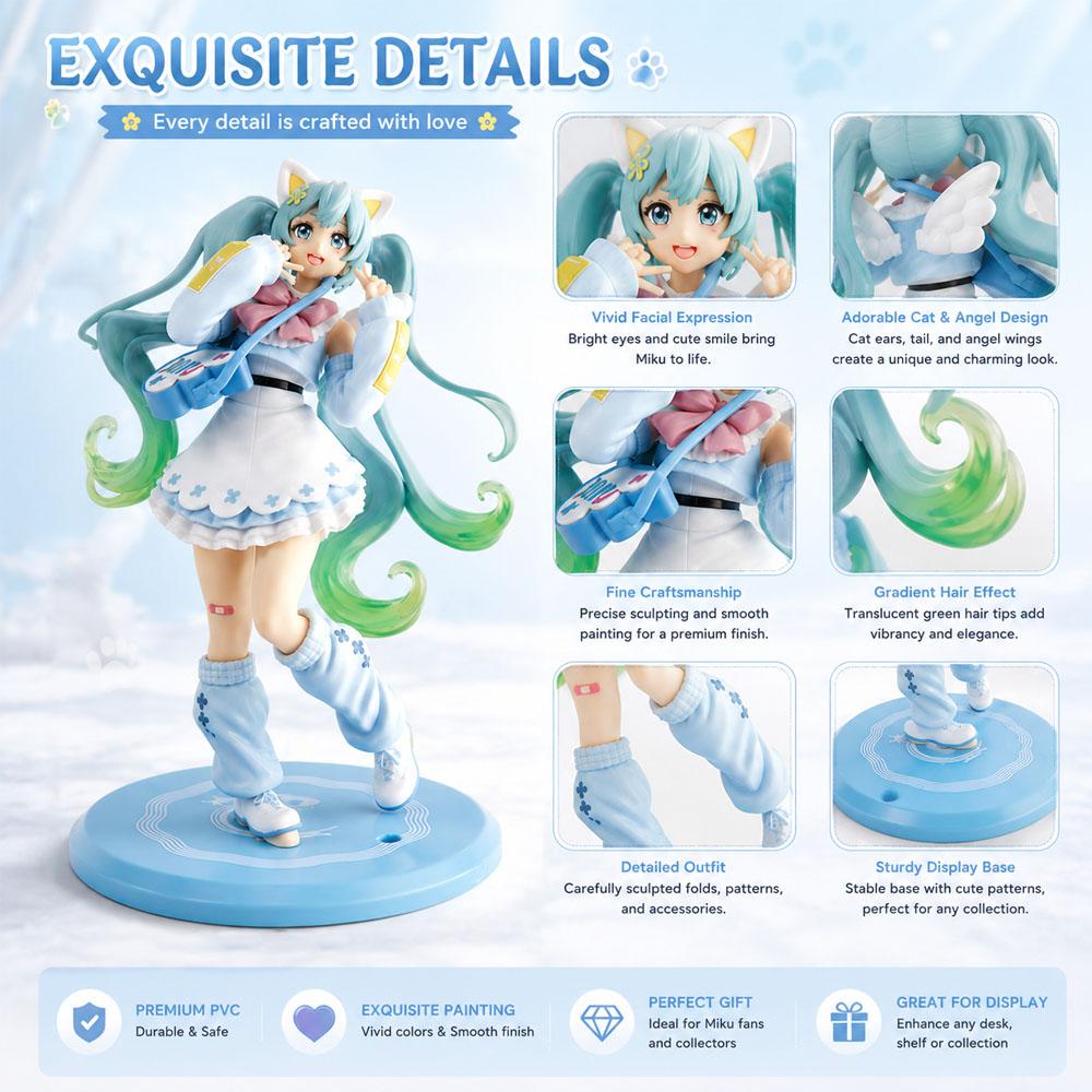 Hatsune Miku Cat Angel Figure 19cm Cute Anime PVC Collectible with Hair Perfect Gift Cute Hatsune Miku Fancy Collectible