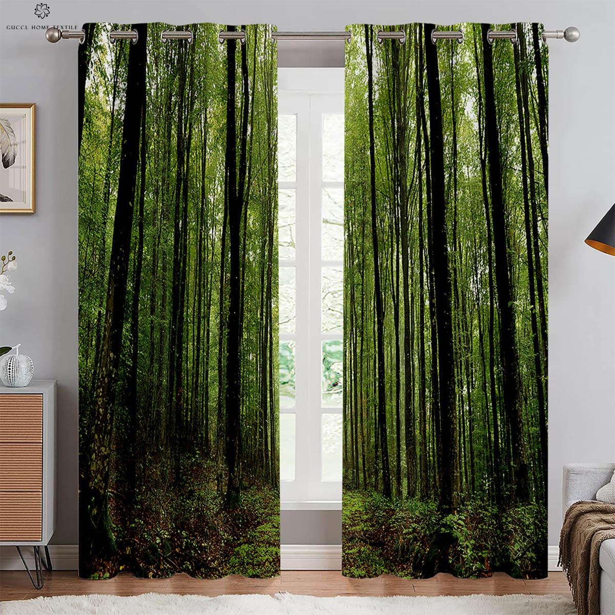 

2 шт. Занавески с 3D-стереопечатью «Лесной пейзаж» на люверсах, 100% полиэстер, декоративные занавески для спальни, гостиной, кухни, окна W70xH100(CM)x2PCS&Rod pocket