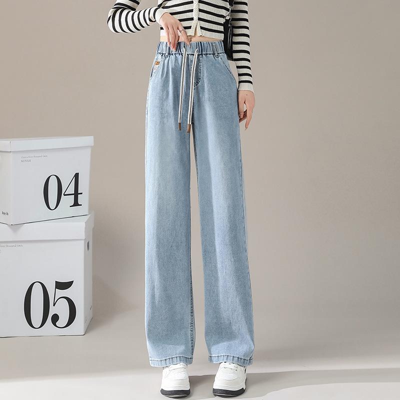 

Women s Plus-Size Elastic High-Waisted Straight-Leg Jeans - New Spring & Summer Loose Slim Fit, Wide-Leg Design. 32 (140-150 jin)