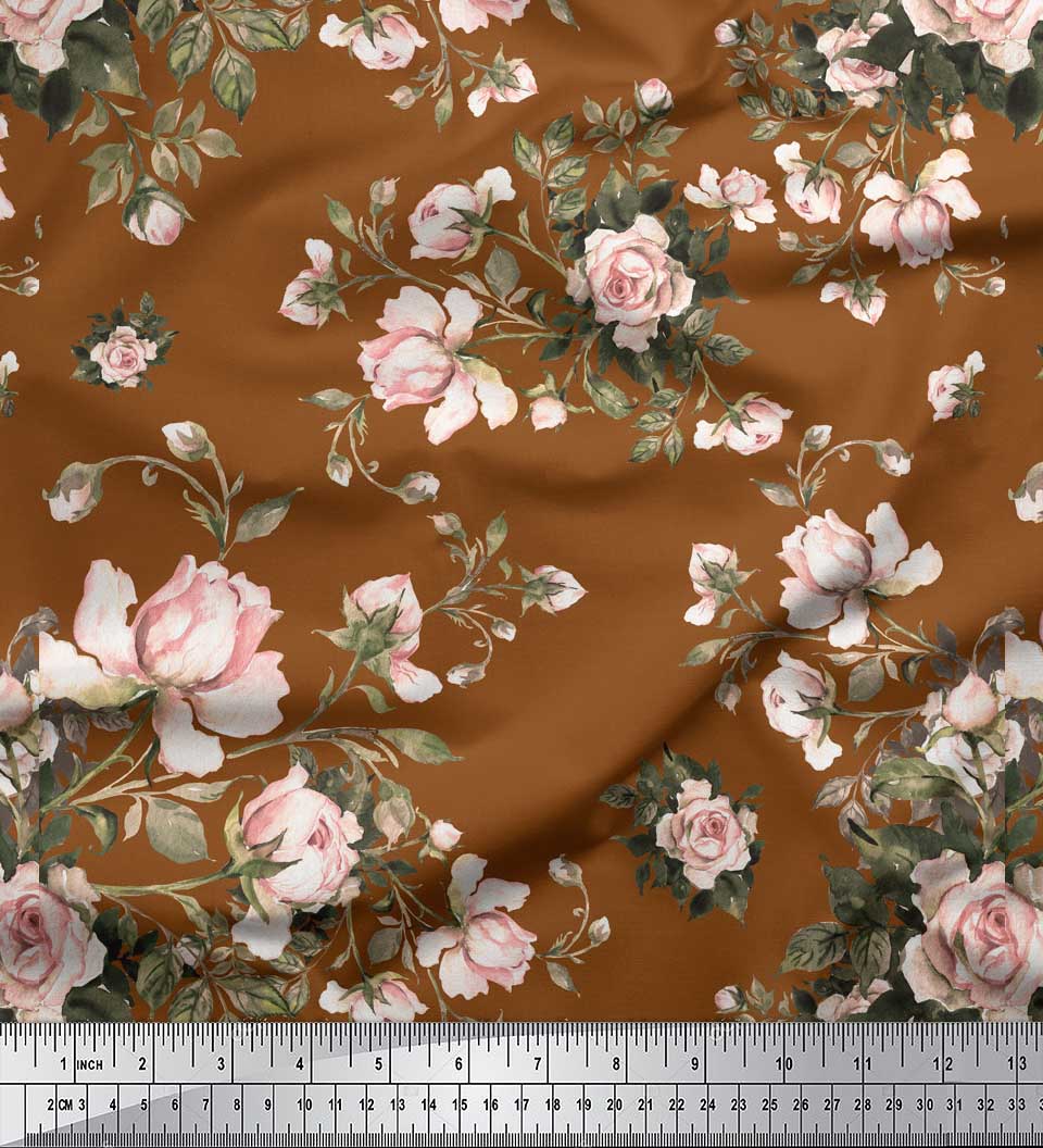 

Тканина Soimoi Red Japan Crepe Satin Leaves & Rose Floral Decor Fabric Printed meter 42 Inch 42 Inch Wide - Poly Crepe коричневий