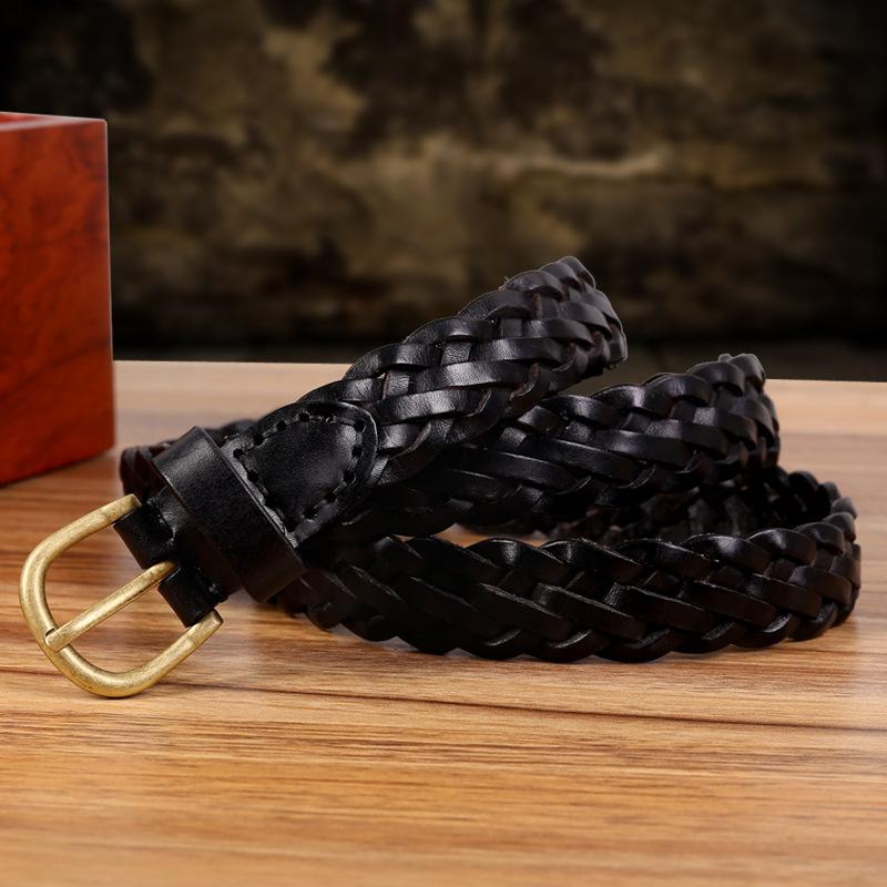 Hand-Woven Belt, First Layer Cowhide Retro Pin Buckle, Casual Women'S Belt, Batch