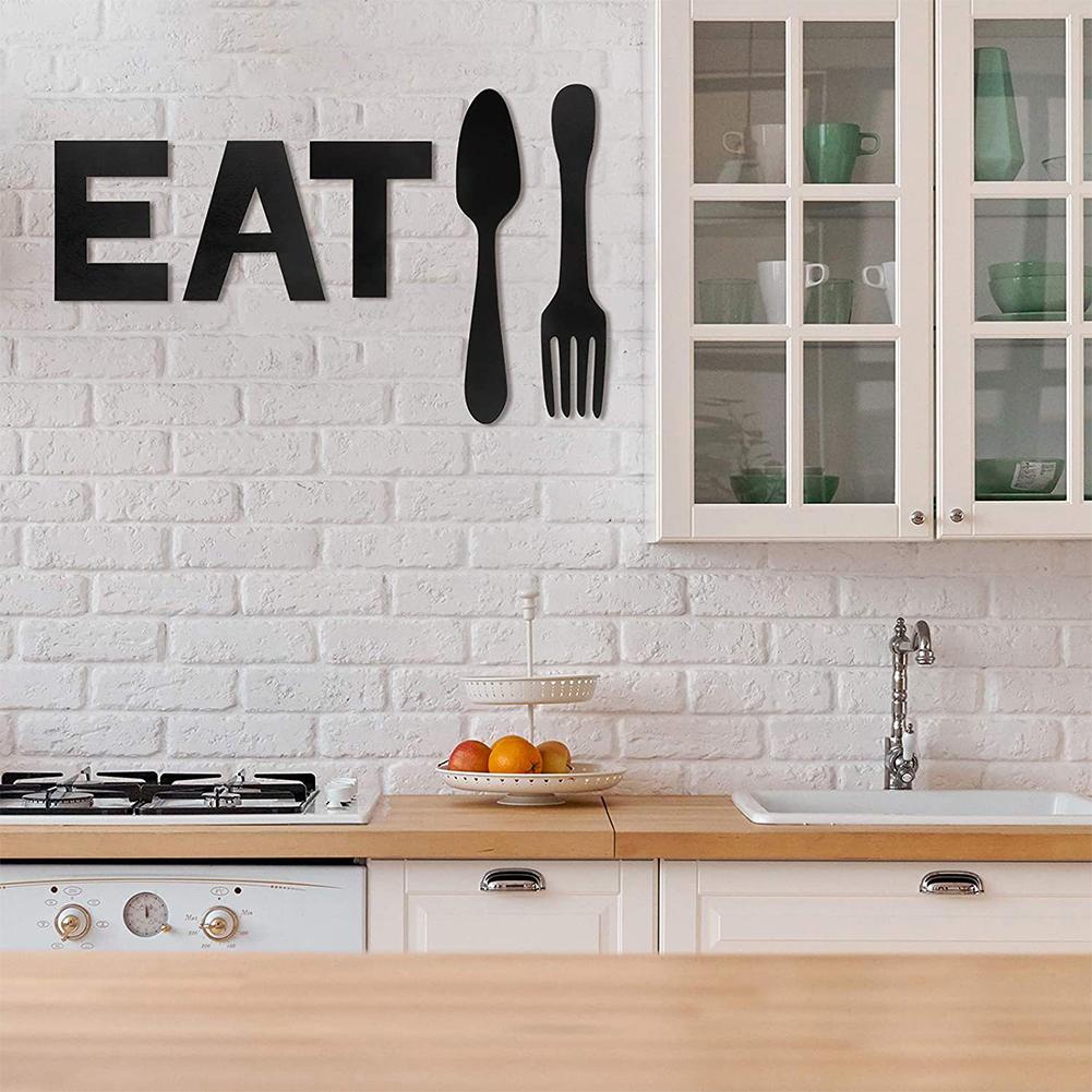 Eat Sign + Fork And Spoon Wall Decor For Kitchen Rustic Farmhouse Decoration For Family Home Dining Room