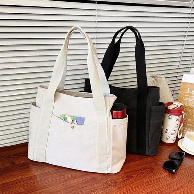 Bolsa Tote de Lona Versátil para Mulheres - Estilo Mori, Grande Capacidade, Bolsa de Ombro Único para Estudantes Universitárias