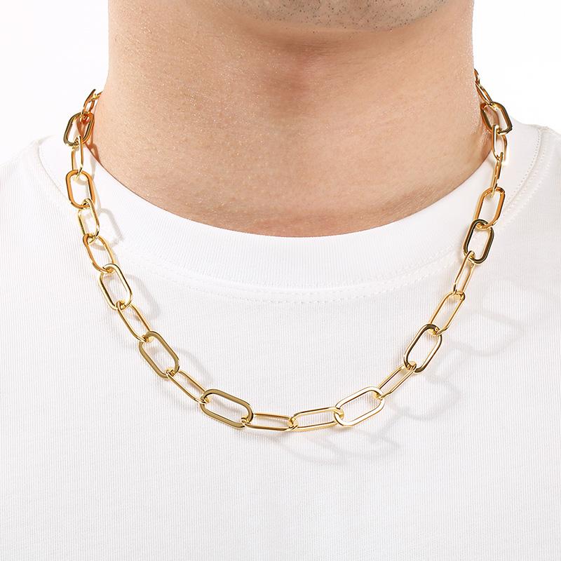 Kalen Stainless Steel Paperclip Chain Necklace for Men 10MM Gold Color Metal Accessory Adjustable Minimalist Fashion Jewelry