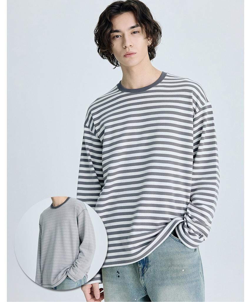 IL CORSO Bold Reversible Striped Long Sleeve T-Shirt Gray