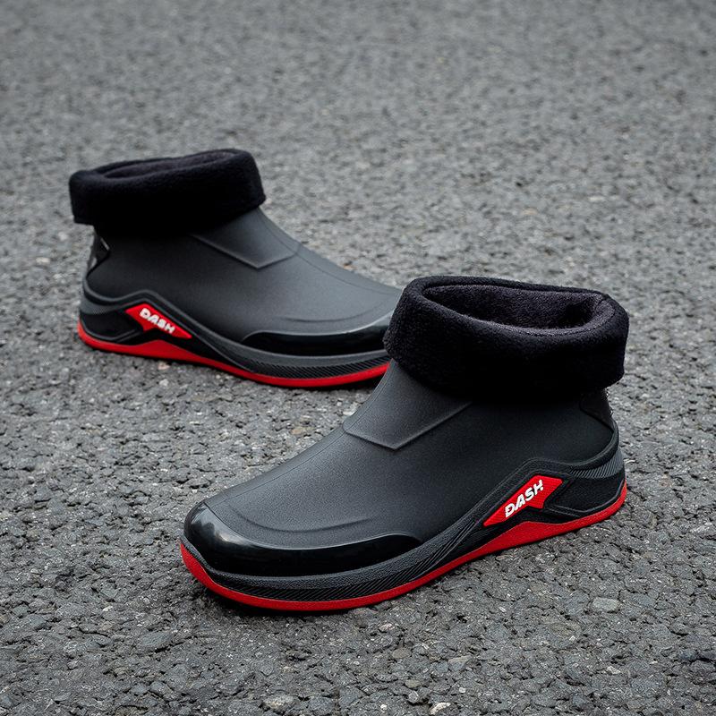 

Мужские короткие водонепроницаемые туфли от дождя, короткие резиновые сапоги средней длины, водные сапоги, рабочие резиновые туфли 44EU/CN45 чёрный/красный