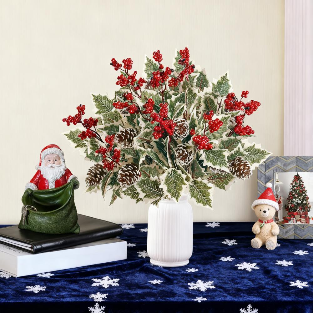 Artificial Plants with Berries Realistic Looking Artificial Greenery Festive Christmas Decor Set with Artificial Holly for Home