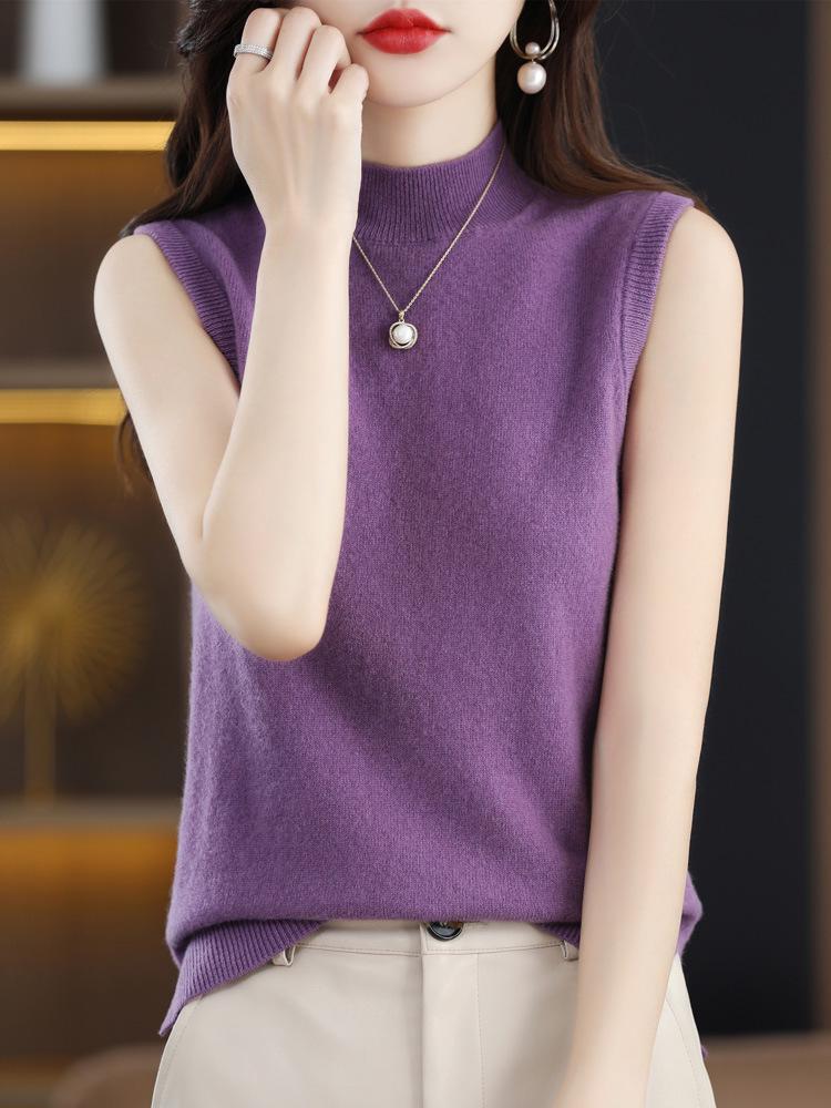 

Women s Sleeveless High Neck Loose Knit Top - Black Autumn Base Layer XL