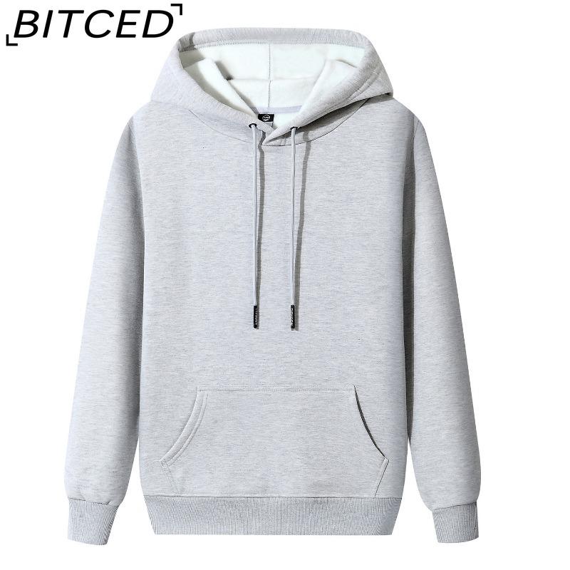 BITCED Autumn and Winter Hooded Sweatshirt Men's Hooded Warm Padded Thickened Pullover Loose Large Size Hoodie