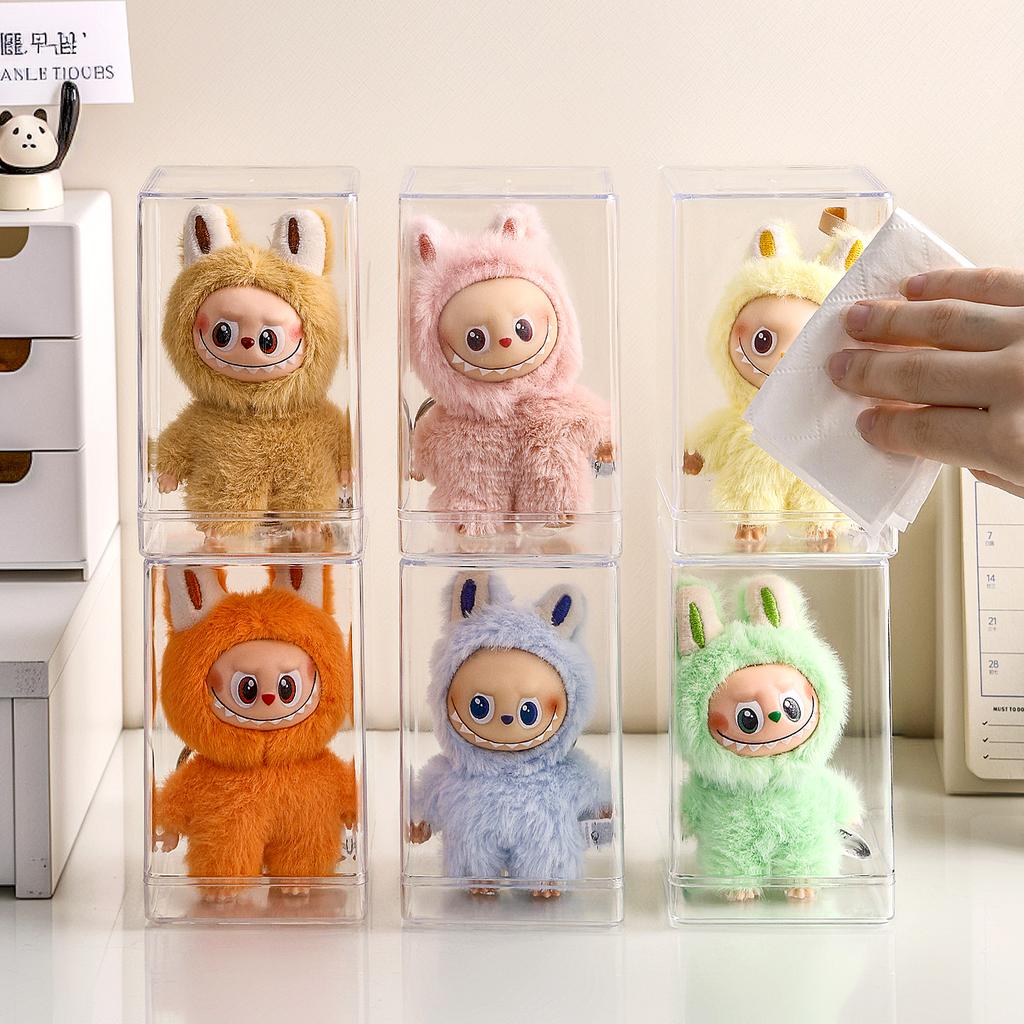 1pc transparent labubu dustproof display box, cotton doll stackable storage box suitable for toy collection and storage box