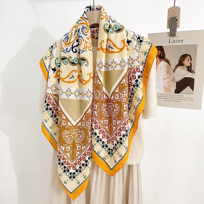 

Путешествуйте на природу с квадратным шарфом с принтом в стиле бохо в стиле ретро, японской и корейской женской модой, декоративной шалью 90*90