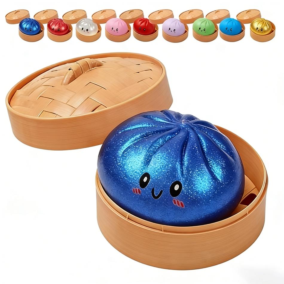 

Dumpling Squishy Squeeze Ball Simulation Food Sensory Fidget Toy with Steamer Stress Relief Home Desktop Ornament Gift