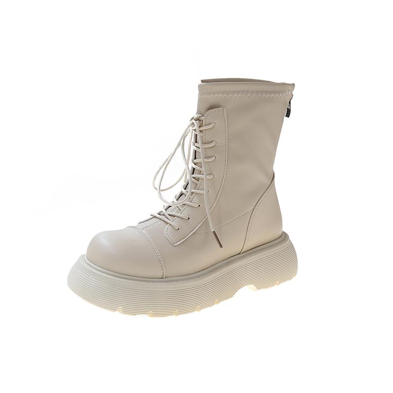 short Boots Women's  New British Style Thick-soled Fly-woven Elastic Boots Mid-heel Thin Boots Ins Thin Boots Shoes High
