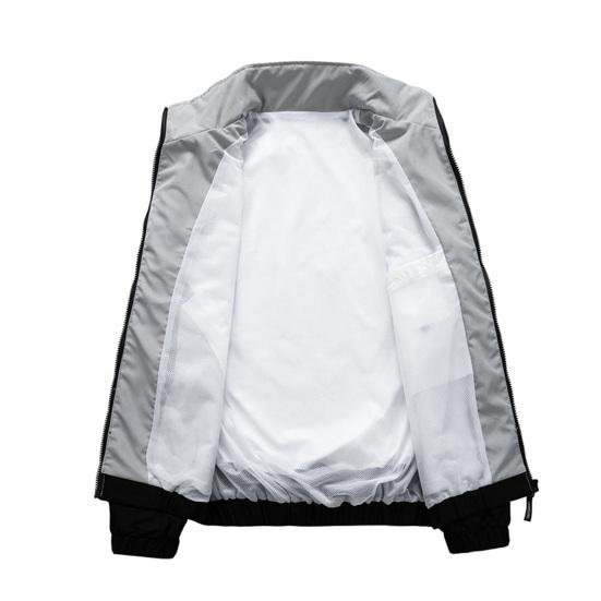 Herren Mantel Colorblock Patchwork Stehkragen Reißverschluss Langarm Locker Mittel