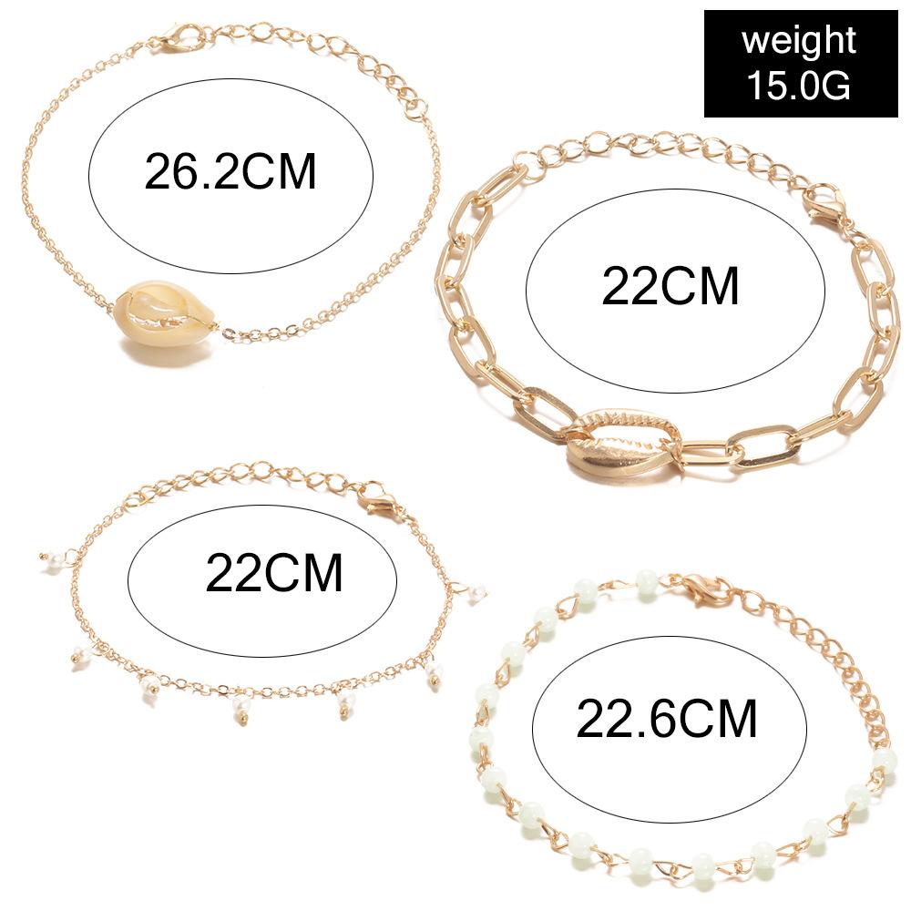 Pulseira de Corrente Exagerada com Concha Dourada Personalizada, Conjunto de 4 Peças com Pérolas e Contas Coloridas em Gelatina Tecidas à Mão