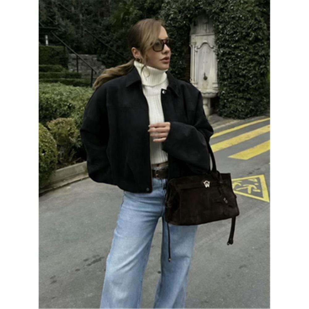 Women's Fashion Pilot Jacket With Bat Sleeves And Zipper, Casual Top