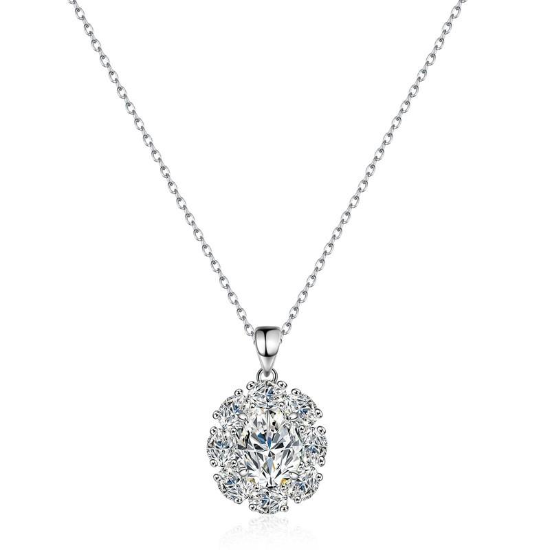 Elegant Oval Green Moissanite Pendant Necklace Women Sterling Chain Geometric Design 41-50cm Adjustable 925 Sterling Silver
