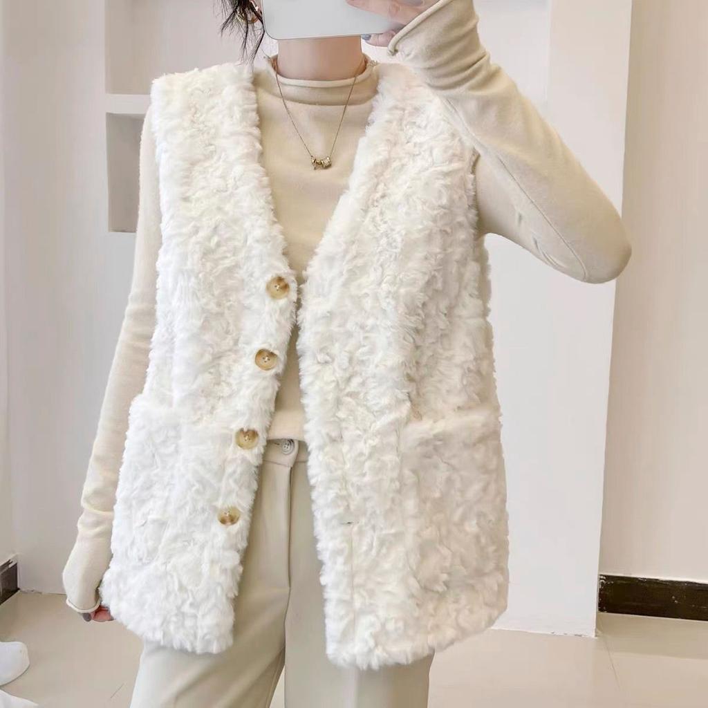 Imitation lamb wool vest women's autumn and winter thin rabbit fur vest fashion fur fur vest warm foreign style