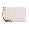 Corner Zip Wristlet 16 Solid Color Pebbled Zipper Closure Cow Leather Wrist Clutch Small Women's White