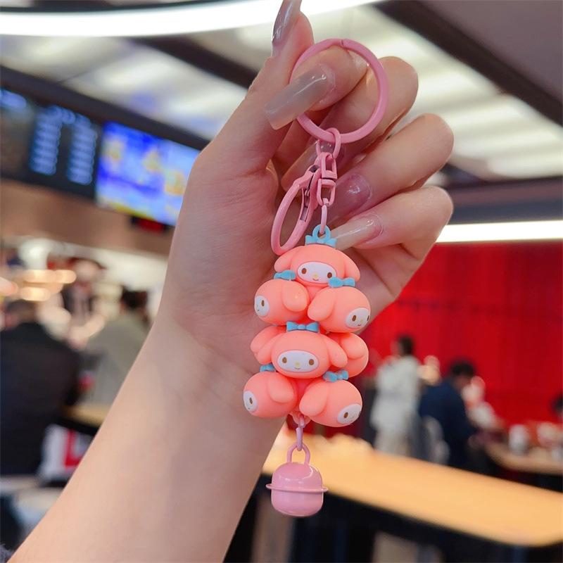 Cute Cartoon Anime Figure Kuromi Melody Ice Cream Cinnamoroll Pochacco Car Keychain Decoration Schoolbag Pendant Toy Gift
