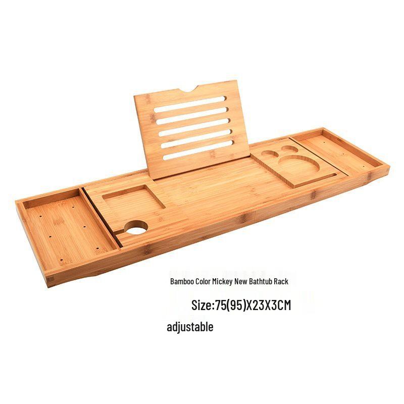 Acacia Wood Luxury Bath Rack: Retractable Holder for Phone, Tablet, and Wine.