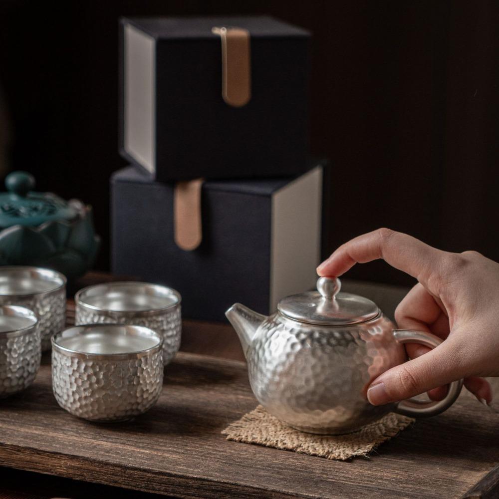 Hammered Texture Silver Gilding Teapot Gift Set Handmade Filter Kung Fu Tea Cup Mini Heat-resistant Kung Fu Tea Pot Friend