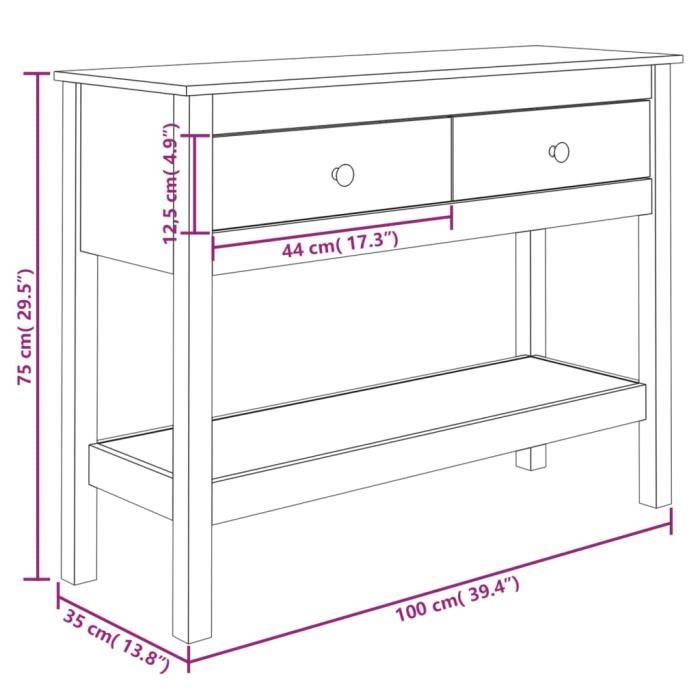 VidaXL Table console Blanc 100x35x75 cm Bois massif de pin 814625