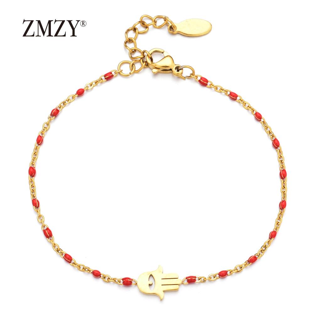 

ZMZY Thin Chain Stainless Steel Bracelet Women Gold Color Evil Eye Hamsa Hand Turkish Jewelry Bangle Boho Wedding Bracelet красный