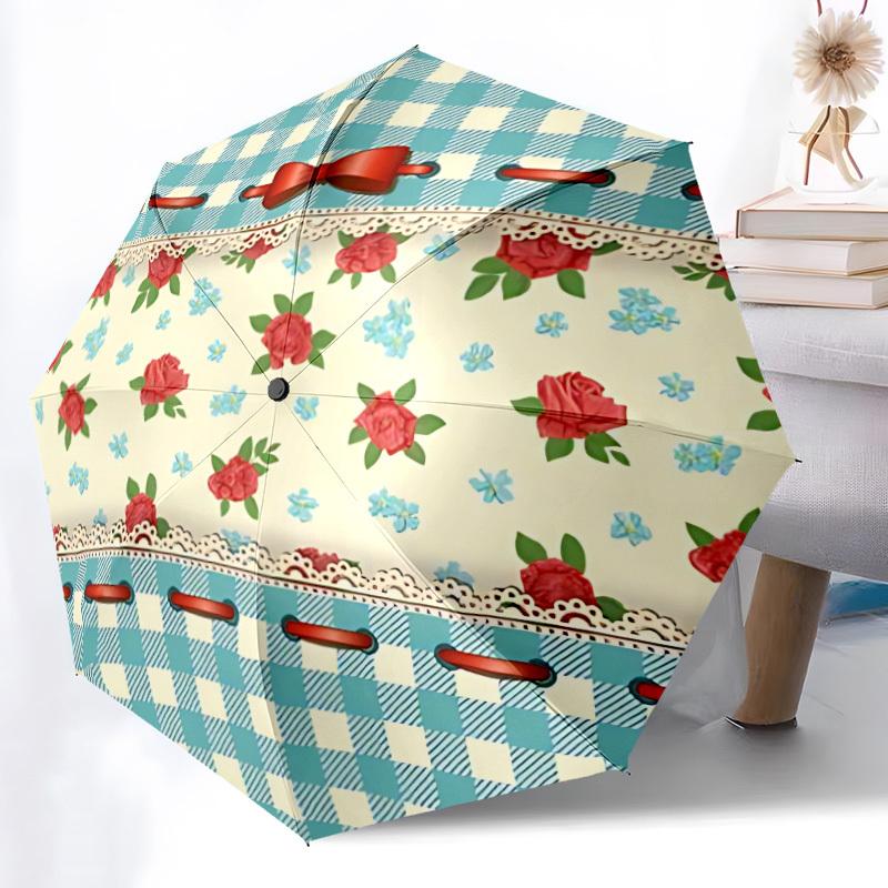 

1pc Floral Basket Automatic Folding Umbrella - 8-Rib Durable Iron Frame, Compact Portable for Daily Travel yy251205098