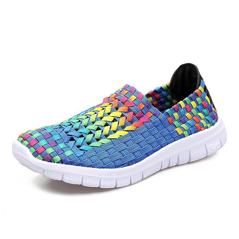 Hand-Woven Women's Breathable Elastic Band Sports Shoes, Hollow Design, Large Size 42, Casual and Comfortable.