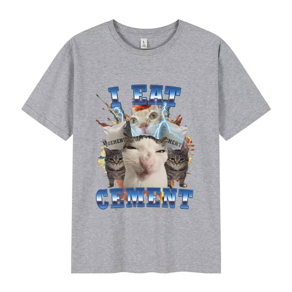 I Eat Cement Funny Cat Meme Graphic Tshirt Mens Womens Fashion Vintage Short Sleeve Tshirts Casual Cotton Oversized T Shirts