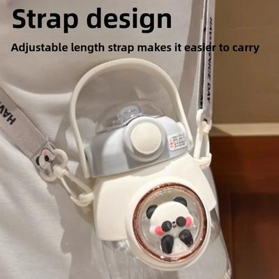 New 2025 Large Capacity 820ml Crossbody Cartoon Cute Straw Water Bottle with Handheld, High Beauty Big Belly Cup