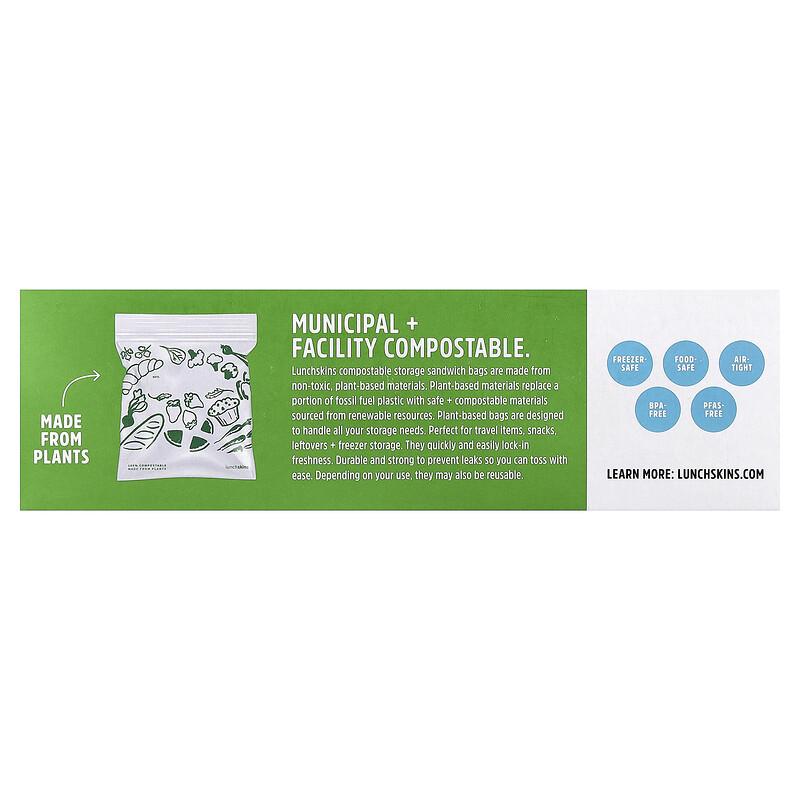 Compostable Sandwich Zipper Bags, 50 Bags