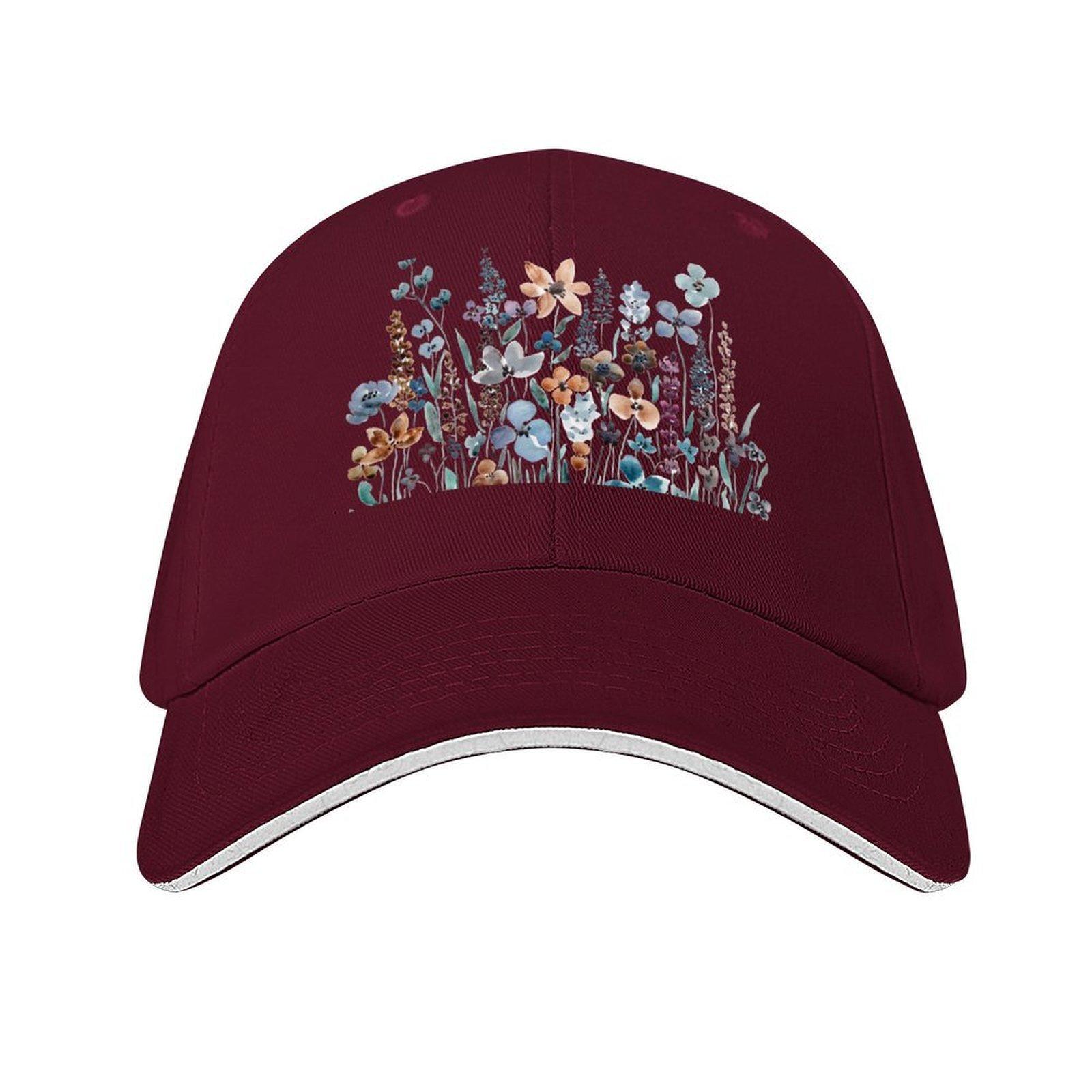 

watercolor blue brown wildflower field Baseball Cap Big Size Hat Sports Cap Bobble Hat custom caps Unisex Caps Womens