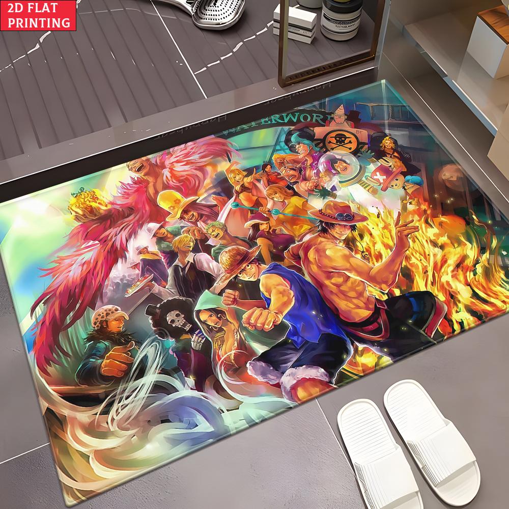 Anime Pirate Crew Battle Doormat, Cartoon Fire & Ice Non-slip Floor Mat, Decorative Entrance Rug for Home Living Room Bedroom