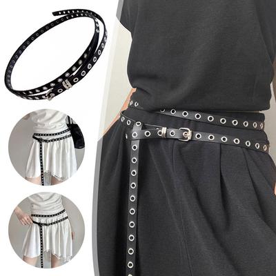 Fashion Double Circle Belt For Women PU Leather Belt Waist Decorative Punk Thin Studded Belts Ins Style Any Knot PU Jean Belts