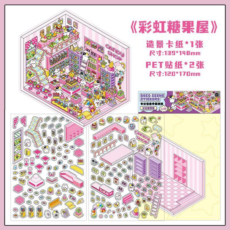 Infeelme 2.5d Stereoscopic Landscape Stickers Today'S Business Vol 4 Pack For Hand Account Diy Decoration Candy Shop Toy Room
